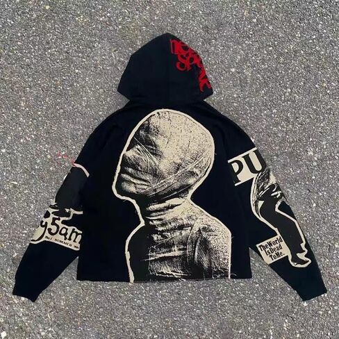 Retro Y2K Hoodie Gothic Explosive Print Skull Fashion Hoodie Men's Harajuku Men's Clothing in Saudi Arabia