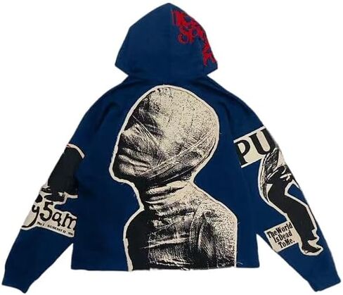 ريترو Y2K هوديي القوطية المتفجرة طباعة الجمجمة الأزياء هوديي الرجال المتناثرة الملابس الرجالية in Kuwait