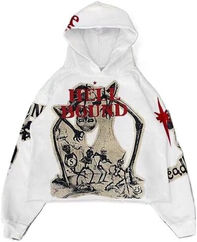 Retro Y2K Hoodie Gothic Explosive Print Skull Fashion Hoodie Men's Harajuku Men's Clothing in Saudi Arabia