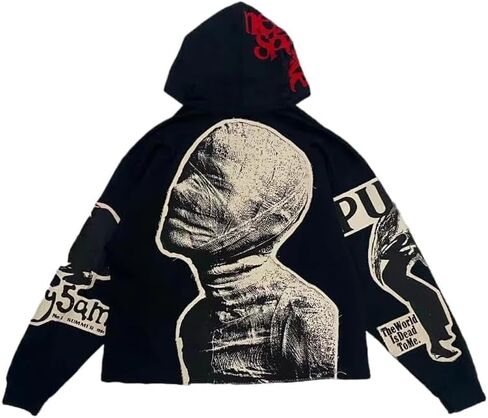 Retro Y2K Hoodie Gothic Explosive Print Skull Fashion Hoodie Men's Harajuku Men's Clothing in Saudi Arabia