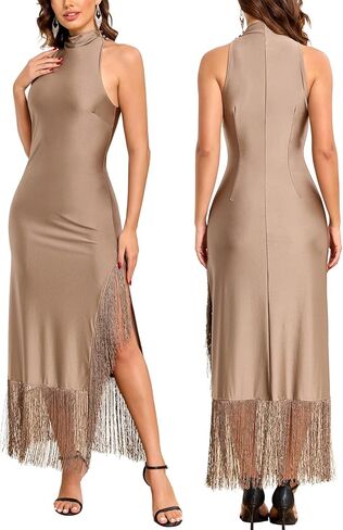 فستان ماكسي نسائي برقبة عالية من JLCNCUE 1920 فساتين سهرة كلاسيكية من Great Gatsby فستان رسمي مزين بشراشيب 19 in Kuwait