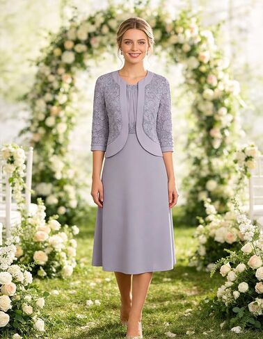 GRACE KARIN Women's Formal Wedding Guest Dress,2 Piece Mother of The Bride Dresses,Tea Party Sequin Dress with Jacket in Saudi Arabia