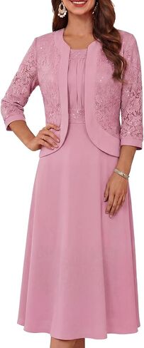 GRACE KARIN Women's Formal Wedding Guest Dress,2 Piece Mother of The Bride Dresses,Tea Party Sequin Dress with Jacket in Saudi Arabia