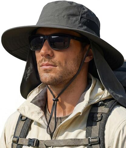 قبعات الشمس للرجال UPF 50+ قبعة دلو واسعة الحافة مع غطاء للرقبة لصيد الأسماك والمشي لمسافات طويلة قبعة الشمس للرجال للحماية من الأشعة فوق البنفسجية in Kuwait