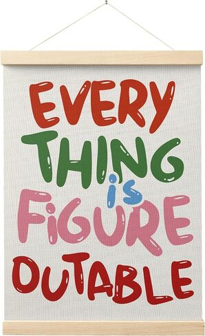 FGFK كل شيء هو تأكيدات إيجابية يمكن رسمها على الحائط ملصق فني إطار شماعات، مطبوعات قماشية ملهمة باللون الوردي والأخضر الرجعية مؤطرة لديكور الحائط لغرفة النوم المنزلية والمكتبية، 12 × 16 بوصة in Kuwait