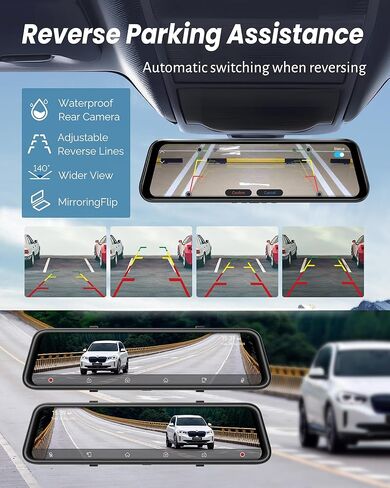 كاميرا مرآة الرؤية الخلفية بدقة 4K مع CarPlay&Andorid Auto، وكاميرا أمامية وخلفية مرآة ذكية مقاس 12 بوصة للسيارة مع التحكم الصوتي وشاشة تعمل باللمس، ومساعدة عكسية/تسجيل حلقي/مستشعر G/بطاقة 64 جيجابايت متضمنة in Kuwait