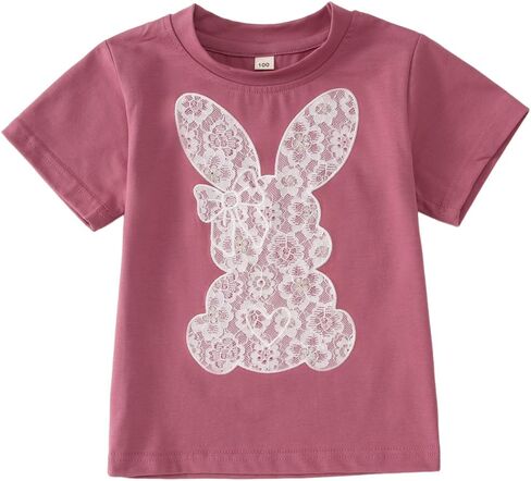MODNTOGA Toddler Girls Easter Lace Bunny Graphic T-Shirt Kids Girl Vintage Rabbit Print Holiday Shirt Happy Easter Outfit Top in Saudi Arabia