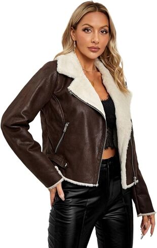 Casual jackets for women Teddy Lined Zip Up PU Leather Jacket in Saudi Arabia