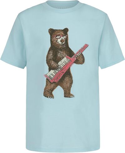 Lucky Brand Boys' Short Sleeve Graphic Crew Neck T-Shirt, Soft, Comfortable, Relaxed Fit, Keytar Bear Clearwater, 14-16 in Saudi Arabia