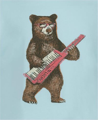 Lucky Brand Boys' Short Sleeve Graphic Crew Neck T-Shirt, Soft, Comfortable, Relaxed Fit, Keytar Bear Clearwater, 14-16 in Saudi Arabia
