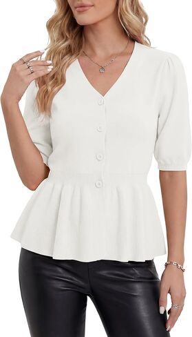 سترة صوفية نسائية بأكمام منتفخة وأكمام قصيرة وأزرار علوية مقصوصة وخصر مفتوح من الأمام ملابس بيبلوم متماسكة 2026 in Kuwait