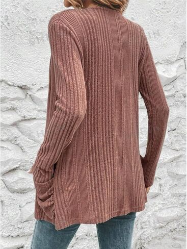 Womens Knit Sweater Long Sleeve Open Front with Pockets Casual Lightweight Ribbed Sweater Outerwear for Daily Wear in Saudi Arabia