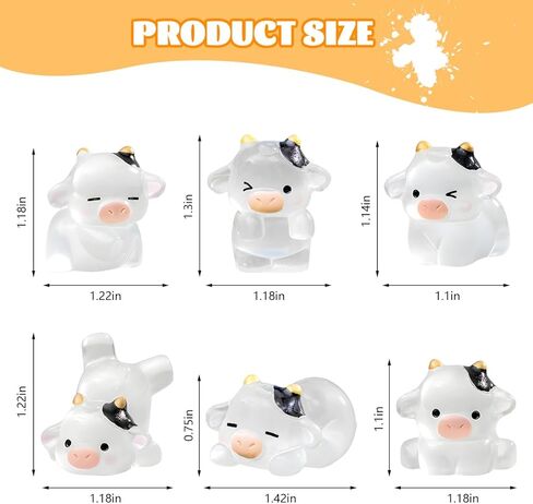 6PCS Cute Luminous Cow Car Dashboard Decor Set, Resin Funny Cow Vehicle Rearview Mirror Ornament, Mini Auto Interior Cartoon Animal Trim Accessories, Universal for SUV Sedan Truck in Saudi Arabia