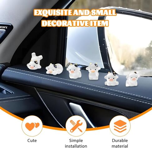 6PCS Cute Luminous Cow Car Dashboard Decor Set, Resin Funny Cow Vehicle Rearview Mirror Ornament, Mini Auto Interior Cartoon Animal Trim Accessories, Universal for SUV Sedan Truck in Saudi Arabia