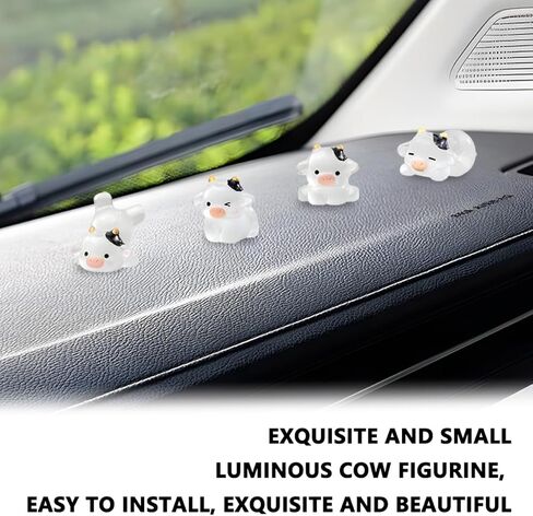6PCS Cute Luminous Cow Car Dashboard Decor Set, Resin Funny Cow Vehicle Rearview Mirror Ornament, Mini Auto Interior Cartoon Animal Trim Accessories, Universal for SUV Sedan Truck in Saudi Arabia