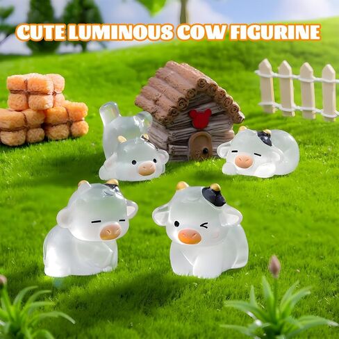 6PCS Cute Luminous Cow Car Dashboard Decor Set, Resin Funny Cow Vehicle Rearview Mirror Ornament, Mini Auto Interior Cartoon Animal Trim Accessories, Universal for SUV Sedan Truck in Saudi Arabia