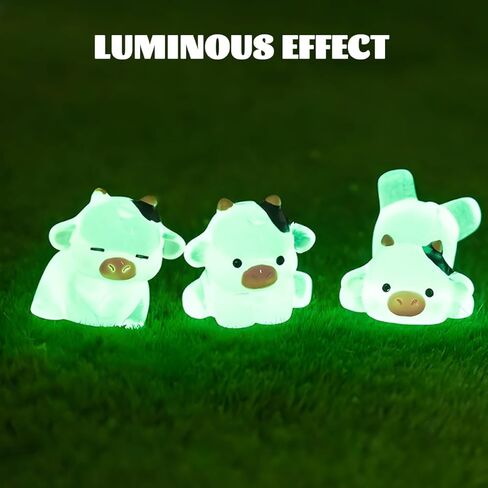 6PCS Cute Luminous Cow Car Dashboard Decor Set, Resin Funny Cow Vehicle Rearview Mirror Ornament, Mini Auto Interior Cartoon Animal Trim Accessories, Universal for SUV Sedan Truck in Saudi Arabia