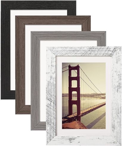 إطار صورة BAIJIALI مقاس 4x6 بنمط خشبي بني مع زجاج شبكي عالي الدقة، وعرض الصور 3.5x5 مع حصيرة أو 4x6 بدون حصيرة، وأشكال أفقية ورأسية للتركيب على الحائط والطاولة، 4 عبوات in Kuwait