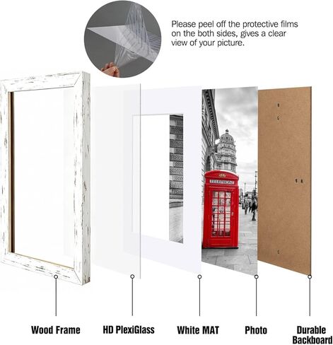 إطار صورة BAIJIALI مقاس 4x6 بنمط خشبي بني مع زجاج شبكي عالي الدقة، وعرض الصور 3.5x5 مع حصيرة أو 4x6 بدون حصيرة، وأشكال أفقية ورأسية للتركيب على الحائط والطاولة، 4 عبوات in Kuwait