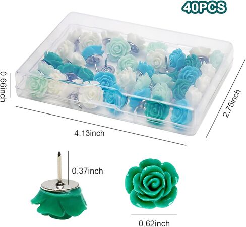 40 قطعة من دبابيس الدفع على شكل وردة ودبابيس إبهام وردية مزخرفة على شكل زهرة الفلين للوحة الإعلانات وخرائط الحائط وغيرها من مستلزمات وإكسسوارات المدارس المكتبية، الراتنج (أخضر)... in Kuwait