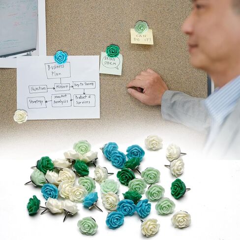 40 قطعة من دبابيس الدفع على شكل وردة ودبابيس إبهام وردية مزخرفة على شكل زهرة الفلين للوحة الإعلانات وخرائط الحائط وغيرها من مستلزمات وإكسسوارات المدارس المكتبية، الراتنج (أخضر)... in Kuwait