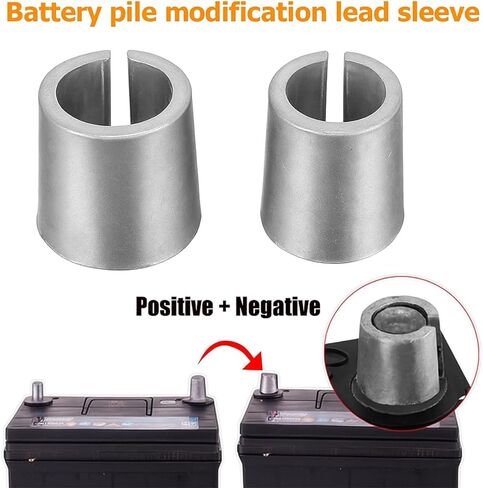 1Pair Car Battery Post Shims, Pure Lead Vehicle Negative & Positive Battery Terminal Shim Converters, Automotive Power Adapters Anode Cathode Sleeves, Universal for SUV RV Truck in Saudi Arabia