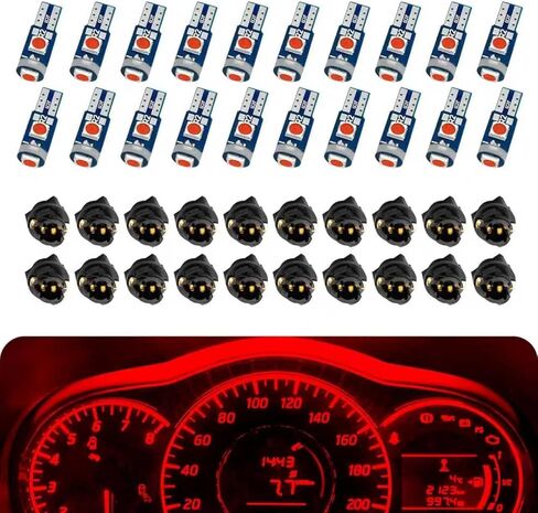 20 قطعة 74 لمبة LED، مصابيح LED للوحة العدادات T5 مع مقبس قفل ملتوي، مجموعات لمبات مجموعة العدادات، مصابيح لوحة القيادة العالمية لمعظم السيارات (أبيض) in Saudi Arabia