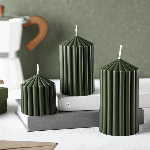 Set of 3 Ribbed Pillar Candles Soy Wax Scented Ribbed Candles includes 2.8, 4.2 and 5.1 Inches Heights Decorative Pillar Candles for Home Birthday Wedding Christmas Gift (White) in Kuwait