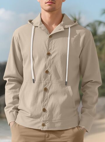 Mens Long Sleeve Hooded Casual Button Down Drawstring Hoodeds Sweatshirt Fashion Hawaiian Beach Sweatshirt with Pockets in Saudi Arabia