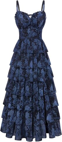 Scarlet Darkness Women's Floral Corset Wedding Guest Dress Lace Up Summer Spring Tiered Formal Maxi Dresses in Saudi Arabia