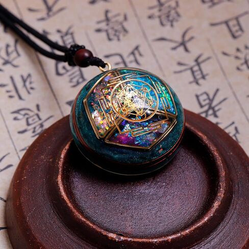 Da Piao Liang Sacred Geometry Orgone Pendant Necklace with Metatron's Cube & Mandala Design - SBB Copper Wire Energy Amulet, Black Adjustable 26-Inch Cord Chain for Spiritual Healing in Kuwait