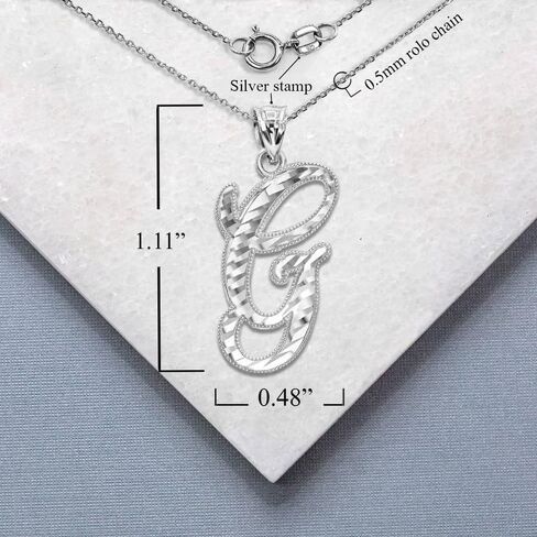Claddagh Gold Exquisite .925 Sterling Silver Fine Dangling Cursive Initial A-Z Charm Pendant Necklace - Choice of Initial Letter & Chain Length in Saudi Arabia