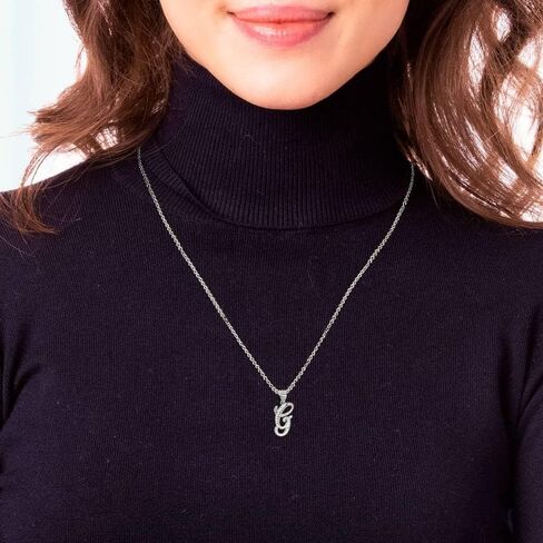 Claddagh Gold Exquisite .925 Sterling Silver Fine Dangling Cursive Initial A-Z Charm Pendant Necklace - Choice of Initial Letter & Chain Length in Saudi Arabia