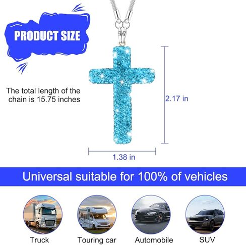 BESULEN Bling Cross Car Hanging Charm, Lucky Crystal Rhinestone Vehicle Rear View Mirror Ornament Pendant, Cute Diamond Auto Rearview Mirror Decoration, Universal for SUV Truck Sedan (Blue) in Saudi Arabia