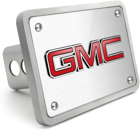iPick Image Made for GMC 3D Logo in Red Inlay on Brush Billet Aluminum 2 inch Tow Hitch Cover in Saudi Arabia