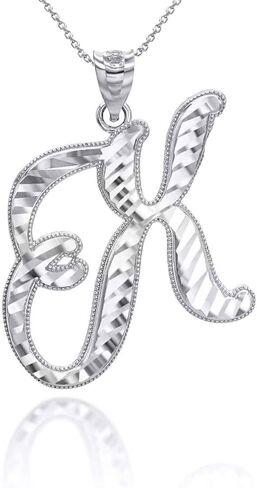 Claddagh Gold Exquisite .925 Sterling Silver Fine Dangling Cursive Initial A-Z Charm Pendant Necklace - Choice of Initial Letter & Chain Length in Saudi Arabia