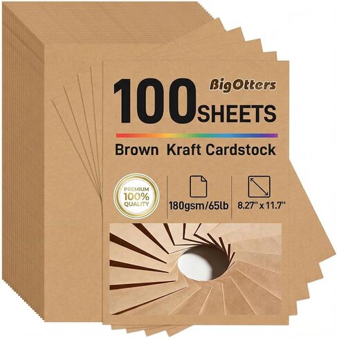 BigOtters 100 Sheets Kraft Cardstock Paper, Brown Craft Paper A4 Heavyweight Cardstock Scrapbook Paper for Kids Art Scrapbooking DIY Crafts in Kuwait