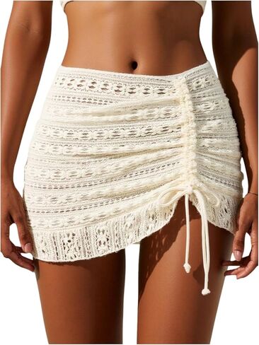 GORGLITTER Women's Boho Crochet Skirt Cover Up Summer Hollow Out Bathing Suit Beach Swimsuit Swimwear Coverups Skirts in Saudi Arabia