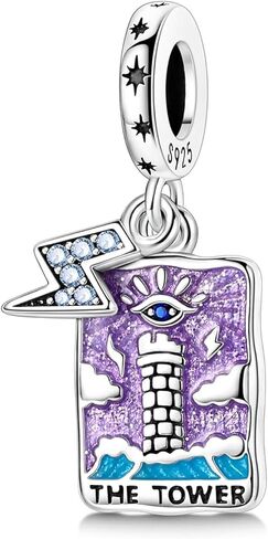 Sterling Silver Tarot Card Charms Collection, Enamel Dangle Pendants with Crystals, Major Arcana Design for Bracelets, Necklaces, 925 Silver in Saudi Arabia