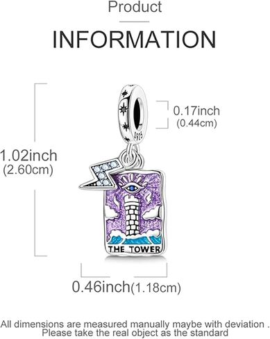 Sterling Silver Tarot Card Charms Collection, Enamel Dangle Pendants with Crystals, Major Arcana Design for Bracelets, Necklaces, 925 Silver in Saudi Arabia