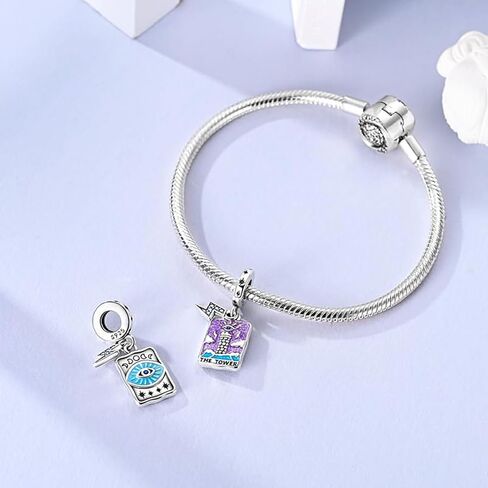 Sterling Silver Tarot Card Charms Collection, Enamel Dangle Pendants with Crystals, Major Arcana Design for Bracelets, Necklaces, 925 Silver in Saudi Arabia