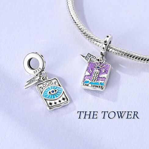 Sterling Silver Tarot Card Charms Collection, Enamel Dangle Pendants with Crystals, Major Arcana Design for Bracelets, Necklaces, 925 Silver in Saudi Arabia