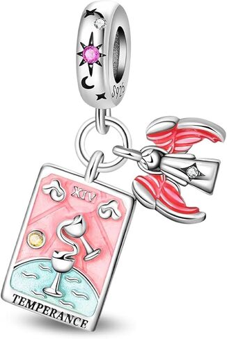 Sterling Silver Tarot Card Charms Collection, Enamel Dangle Pendants with Crystals, Major Arcana Design for Bracelets, Necklaces, 925 Silver in Saudi Arabia