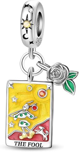 Sterling Silver Tarot Card Charms Collection, Enamel Dangle Pendants with Crystals, Major Arcana Design for Bracelets, Necklaces, 925 Silver in Saudi Arabia