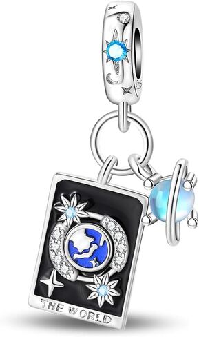 Sterling Silver Tarot Card Charms Collection, Enamel Dangle Pendants with Crystals, Major Arcana Design for Bracelets, Necklaces, 925 Silver in Saudi Arabia