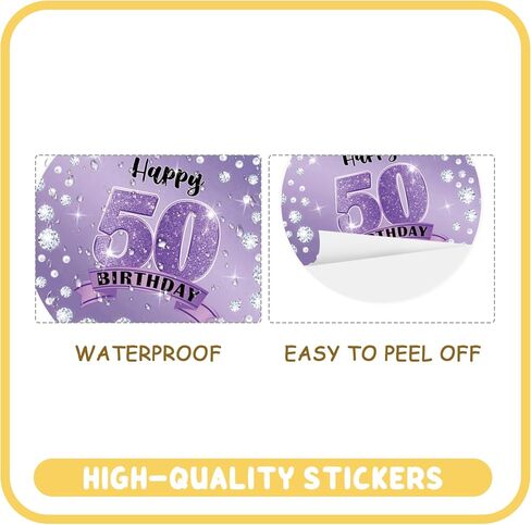 50pcs Purple Happy 50th Birthday Stickers, 50th Birthday Thank You Stickers, Pearl Cheers to 50 Years Labels for Women, Women Birthday Party Favors in Saudi Arabia