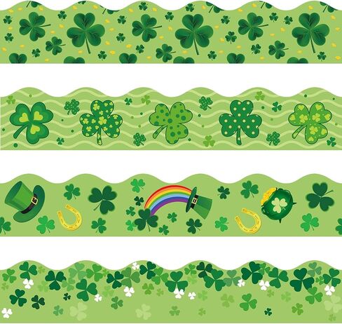 AnyDesign 65 Ft St. Patrick's Day Bulletin Board Borders Shamrock Clover Rolled Scalloped Border Trim 4 Styles 60 Pcs Green Bulletin Board Stickers for Decoration Irish Party Home Office Classroom in Saudi Arabia