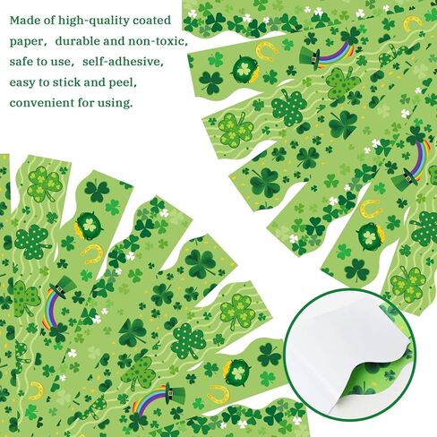 AnyDesign 65 Ft St. Patrick's Day Bulletin Board Borders Shamrock Clover Rolled Scalloped Border Trim 4 Styles 60 Pcs Green Bulletin Board Stickers for Decoration Irish Party Home Office Classroom in Saudi Arabia