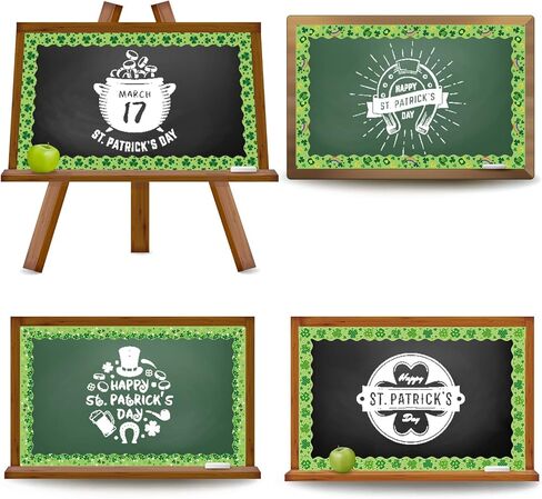 AnyDesign 65 Ft St. Patrick's Day Bulletin Board Borders Shamrock Clover Rolled Scalloped Border Trim 4 Styles 60 Pcs Green Bulletin Board Stickers for Decoration Irish Party Home Office Classroom in Saudi Arabia