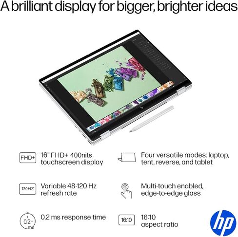 كمبيوتر محمول HP Envy x360 2 في 1 يعمل باللمس (16 بوصة FHD+، Intel 12-Core Ultra 7 155U (> i7-13700H)، ذاكرة الوصول العشوائي 16 جيجابايت، 1 تيرابايت SSD) كمبيوتر AI للمبدع، المصمم، Win 11 Pro (متجدد) in Kuwait